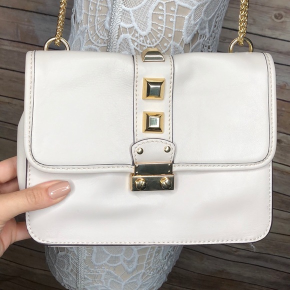 SAKS 5TH Ivory Bone Leather Gold Small Handbag - Picture 4 of 8